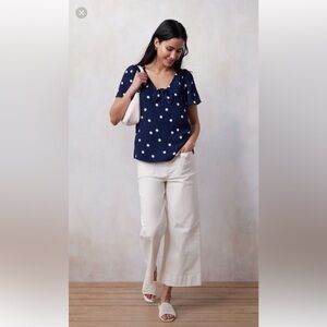LC Lauren Conrad Navy and White Polka Dot Blouse